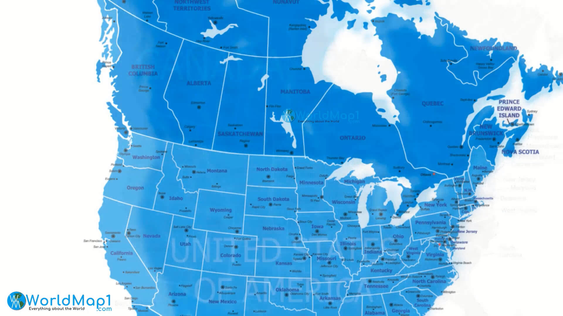 US Canada States and Cities Map